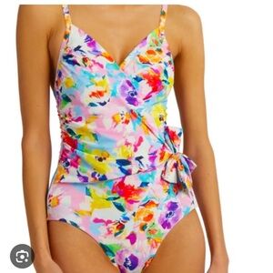 Hanky Panky Pink Multi Floral Wrap One-Piece Swimsuit medium